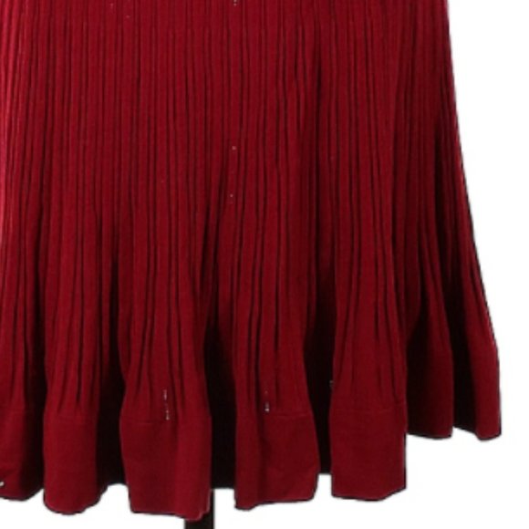 Donna Karan Designer Ruby Red Sweater Skirt Stretch Knit Flared Fluted Tulip Hem - Picture 3 of 7